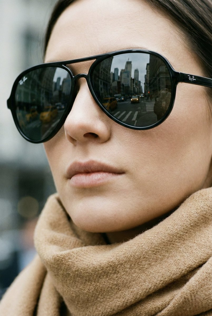 High-Fashion Aviator Sunglasses Portrait with NYC Reflection — output 1