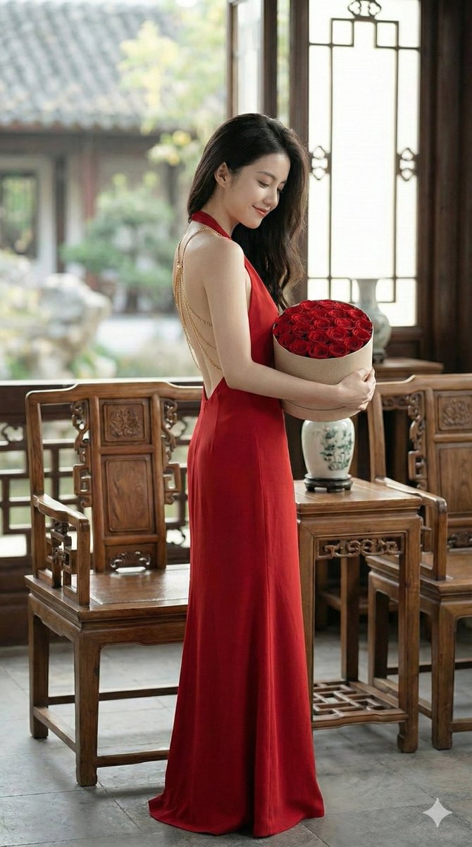 Romantic Opulence Portrait Prompt (Red Dress) — output 1