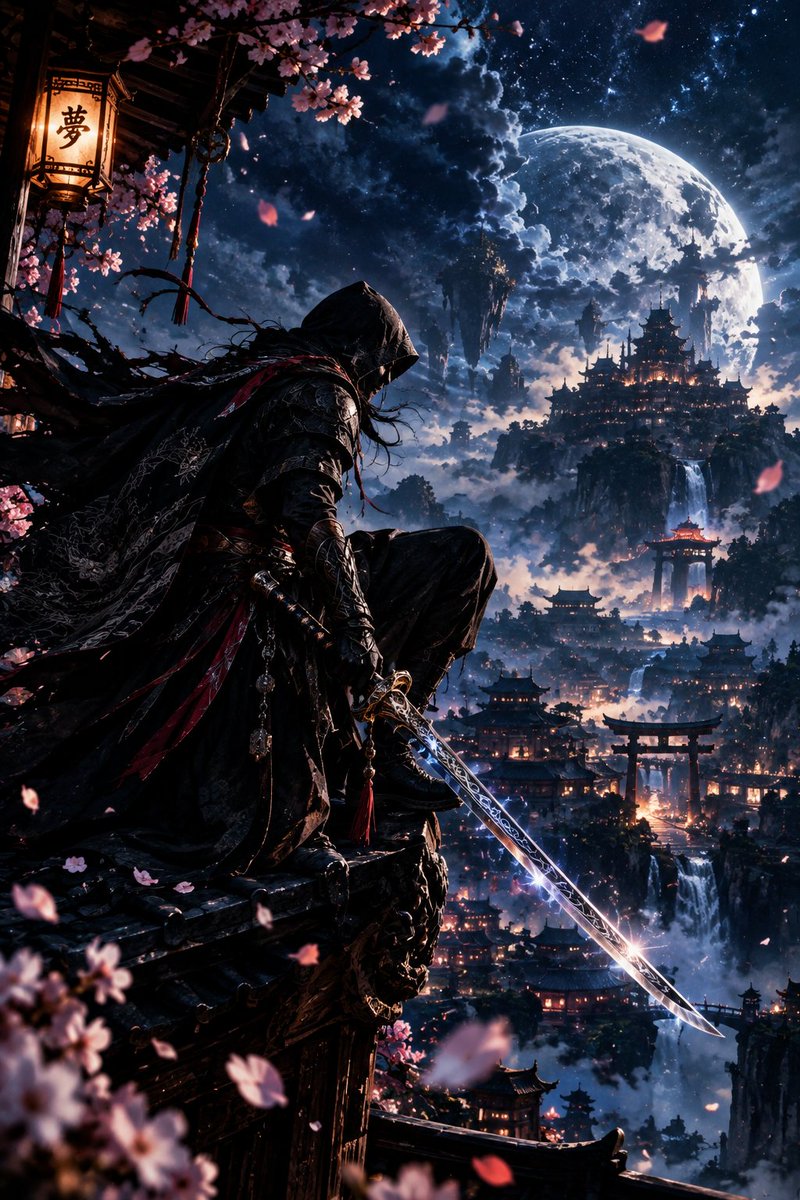 YouTube Thumbnail - Hooded Assassin on Temple Rooftop Fantasy Art — output 1