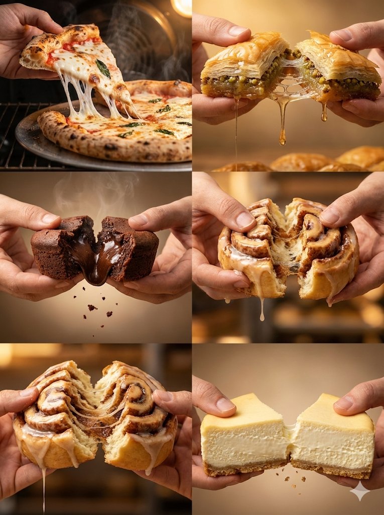 Food Action Photography Series Prompt (Cheese Pull, Syrup Drip) — output 1