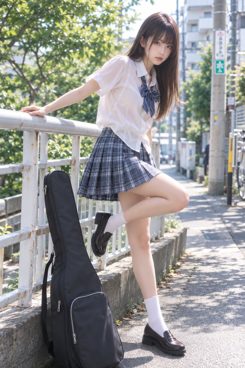 Social Media Post - Summer Uniform Portrait on Pedestrian Bridge — output 1