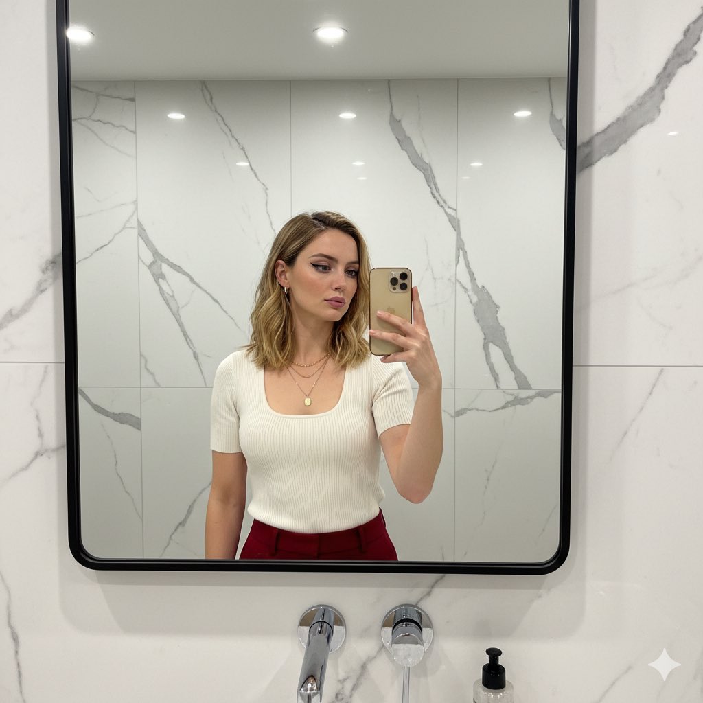 Profile / Avatar - Sydney Sweeney Modern Bathroom Selfie Prompt — output 1