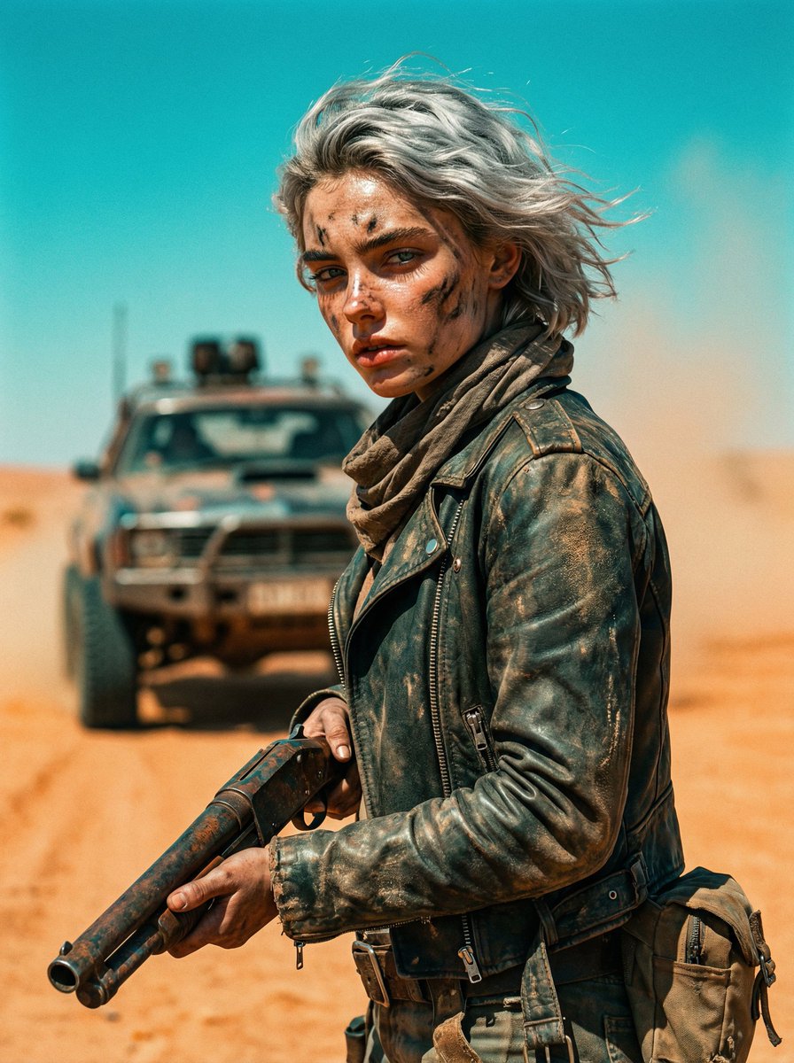 Comic / Storyboard - Cinematic Wasteland Survivor Portrait (Mad Max Style) — output 1
