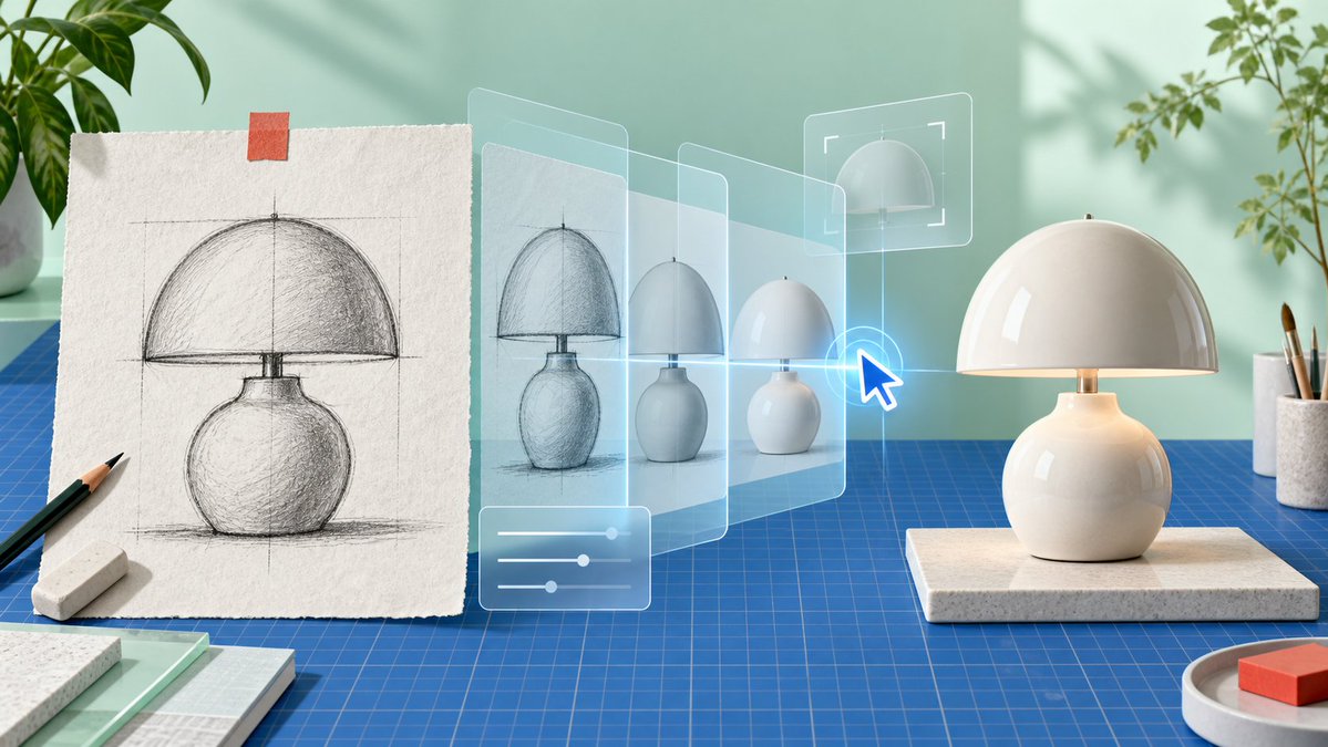 Infographic / Edu Visual - AI Product Sketch to Lamp Render — output 1