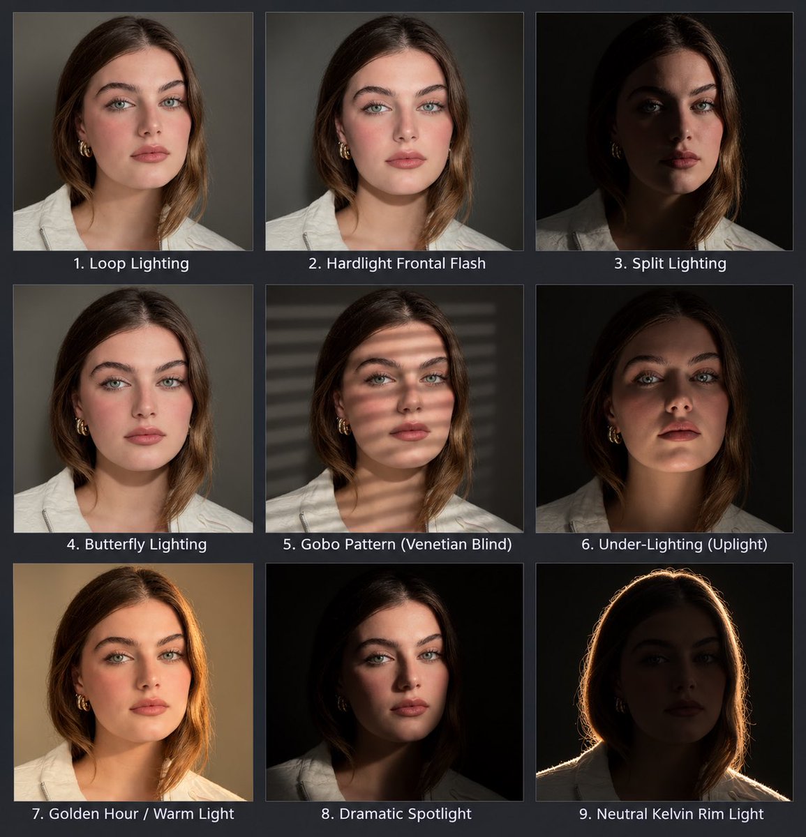 Infographic / Edu Visual - Portrait Lighting Study Grid — output 1