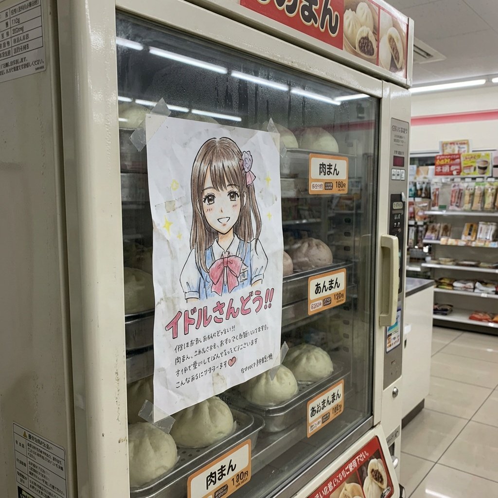 Idol flyer stuck on a steamed bun vending machine — output 1