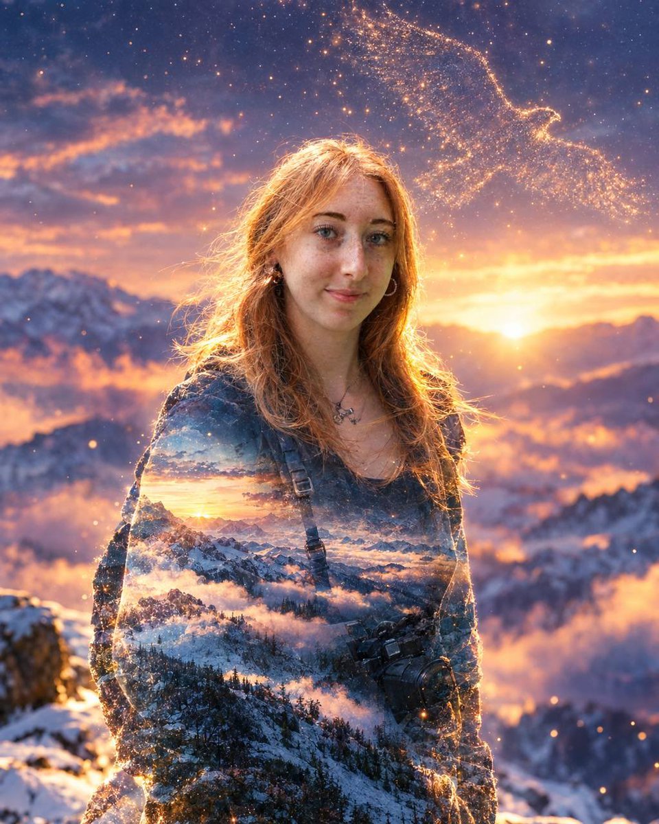 Profile / Avatar - Double Exposure Mountain Dawn Portrait — output 1
