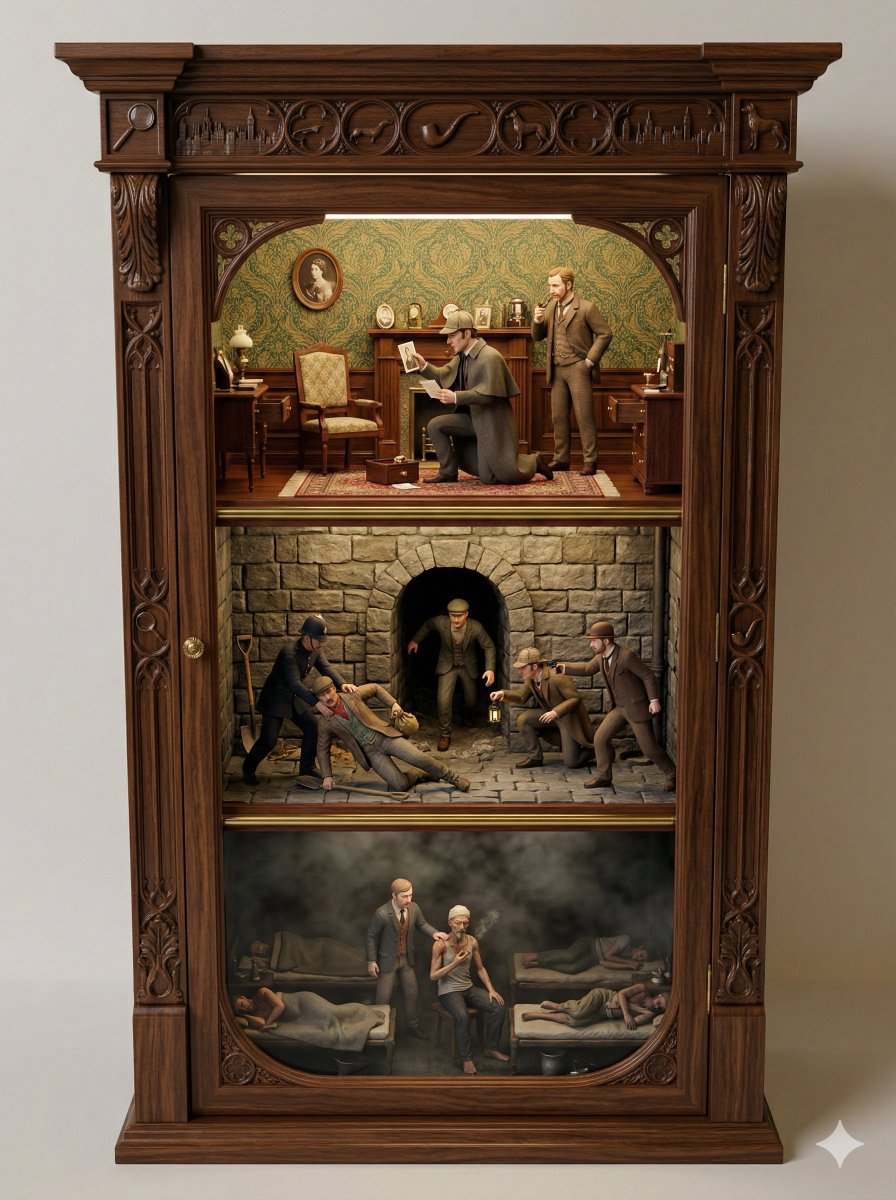 Game Asset - Sherlock Holmes Ornate Cupboard Diorama Prompt — output 1