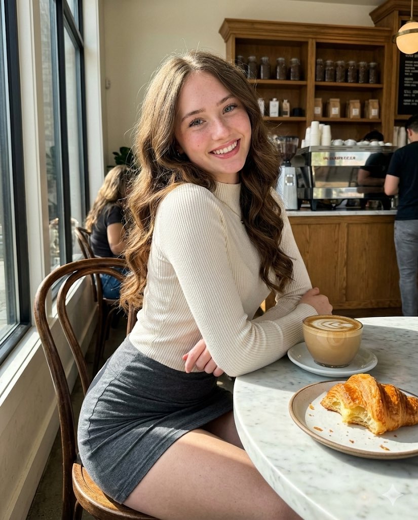 Social Media Post - High-Fidelity Candid Café Portrait with Sharp Focus — output 1