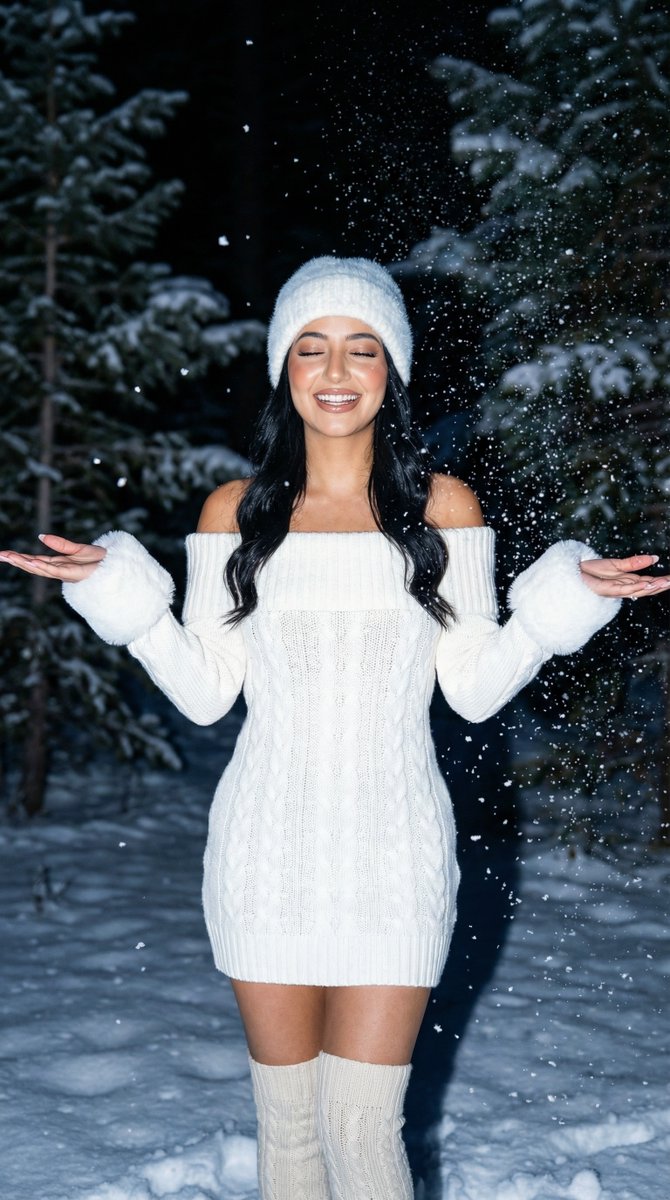 Product Marketing - Hyperrealistic Winter Night Flash Portrait Prompt — output 1