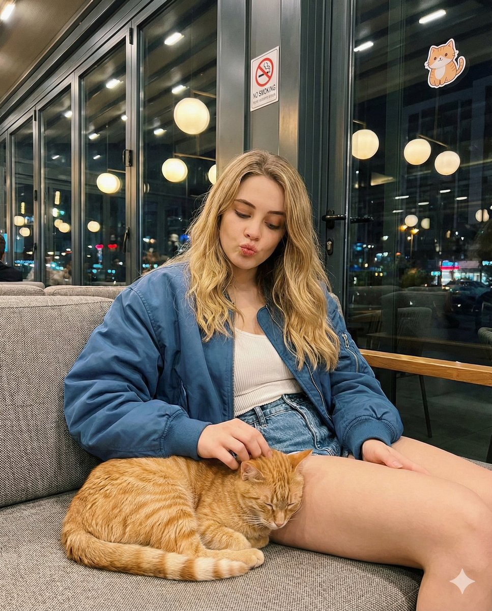 Candid cafe snapshot with a cat — output 1