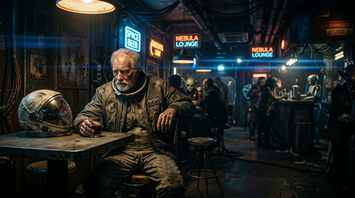 Comic / Storyboard - Old Astronaut in Futuristic Bar — output 1