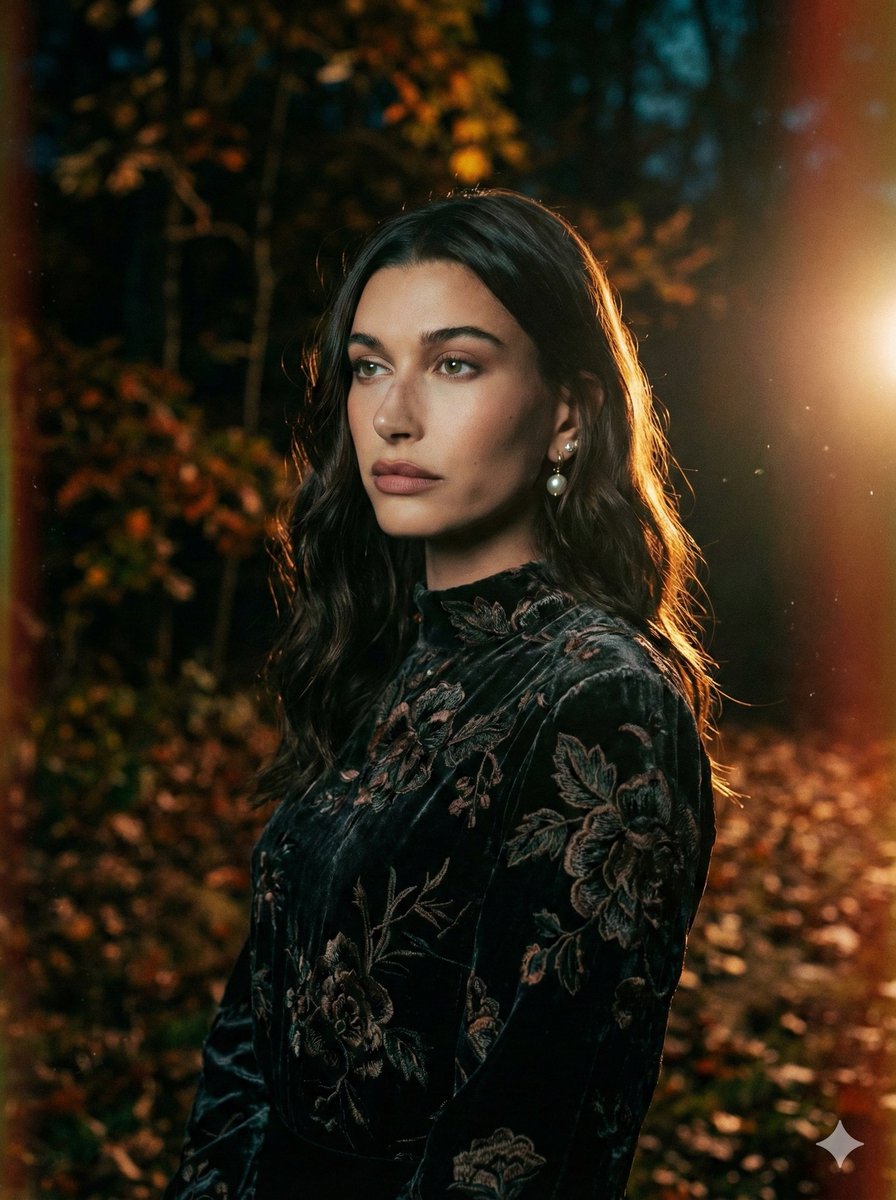 Cinematic Night Forest Editorial Portrait Prompt — output 1
