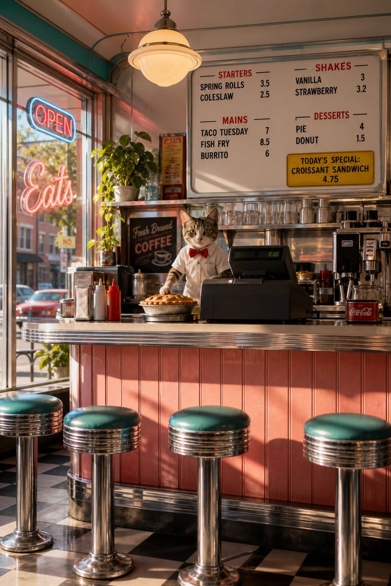Product Marketing - Retro Diner with Cat Cashier — output 1