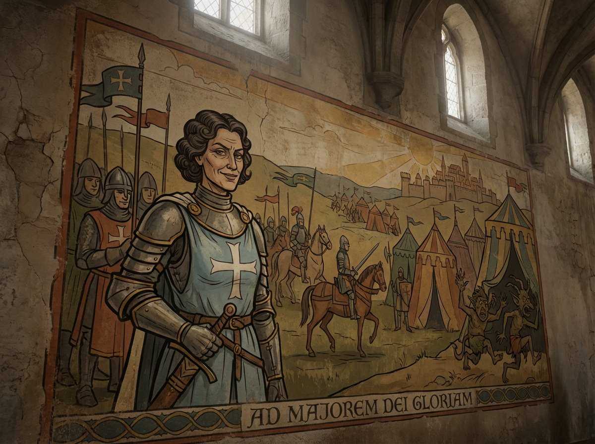 Crusader propaganda fresco painting — output 1