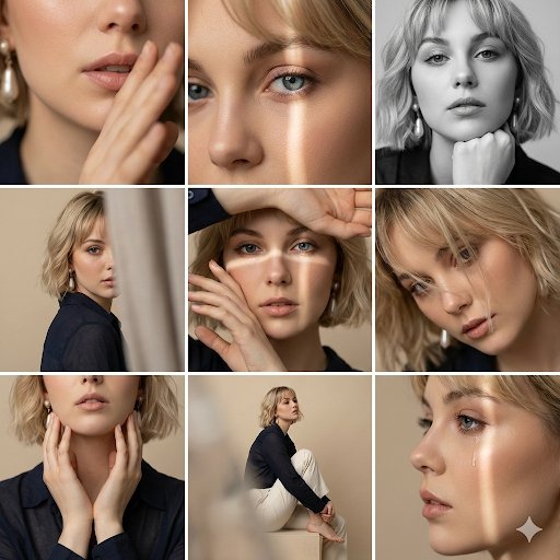 Editorial 3x3 Photo Grid of Intimate Portraits — output 1