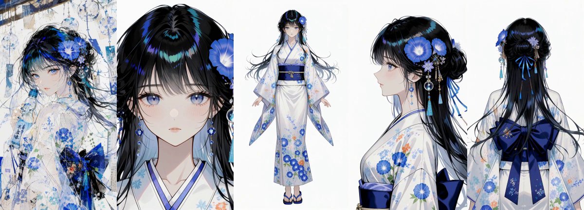 Comic / Storyboard - Blue Floral Kimono Character Sheet — output 1