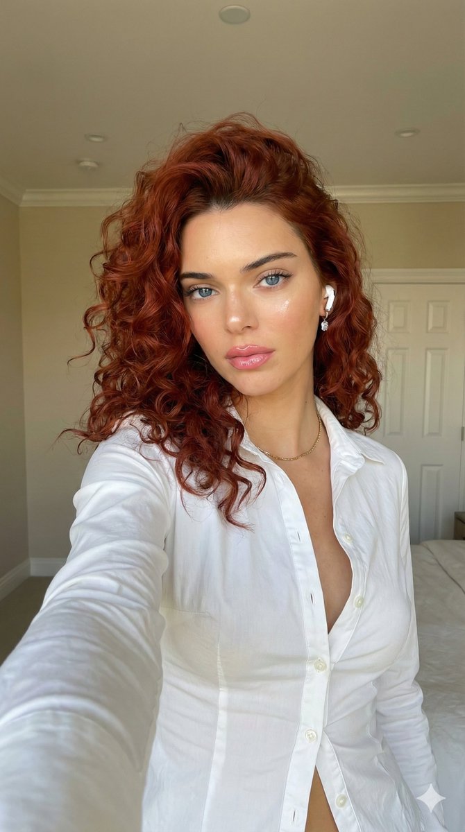 Profile / Avatar - Glamorous Auburn-Haired Selfie Portrait Prompt — output 1