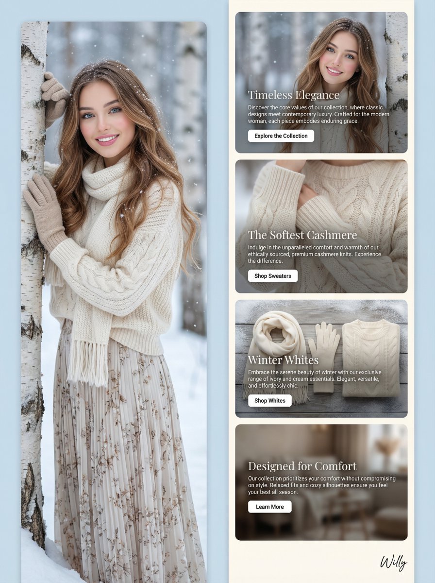 Winter Fashion Landing Page Design and Editorial Image — output 1