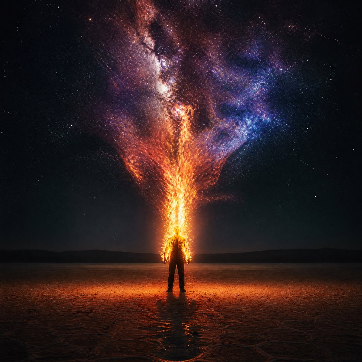 Social Media Post - Surreal Cosmic Fire Man — output 1
