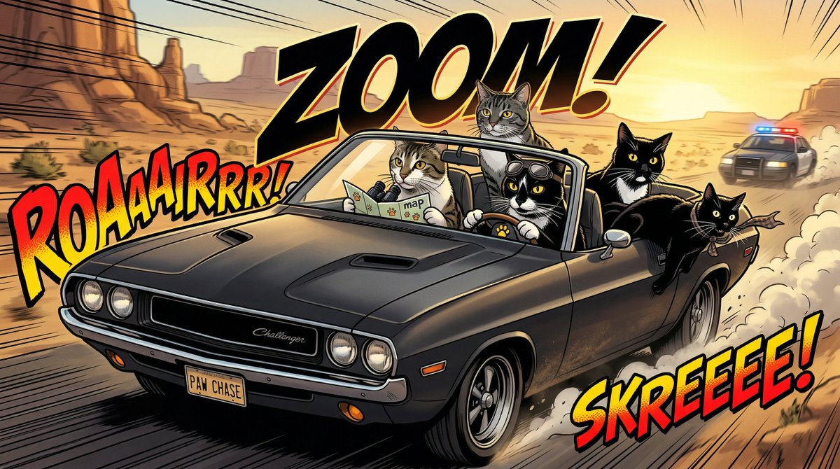 Comic / Storyboard - Epic Car Chase Action Shot — output 1