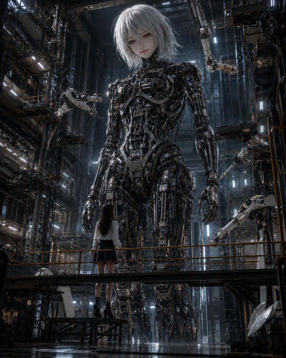 Comic / Storyboard - Giant Android and Pilot in Hangar — output 1