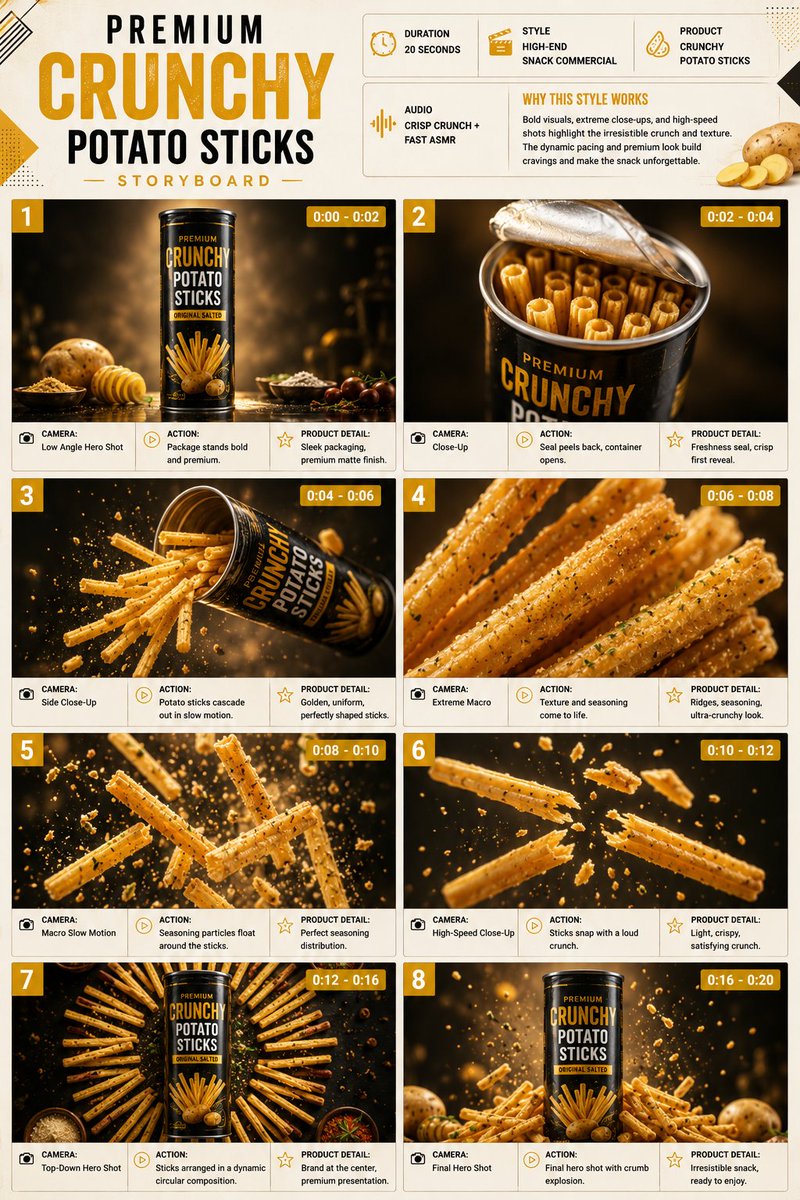 Comic / Storyboard - Premium Snack Commercial Storyboard — output 1
