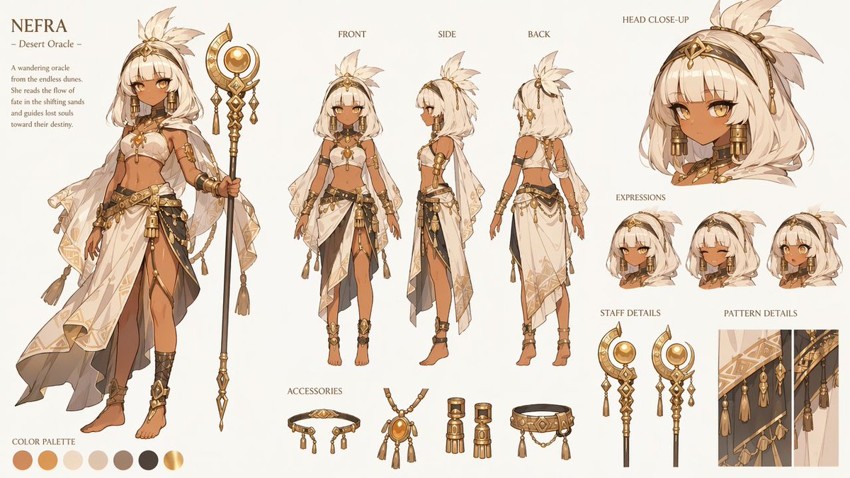Comic / Storyboard - Nefra Desert Oracle Character Sheet — output 1