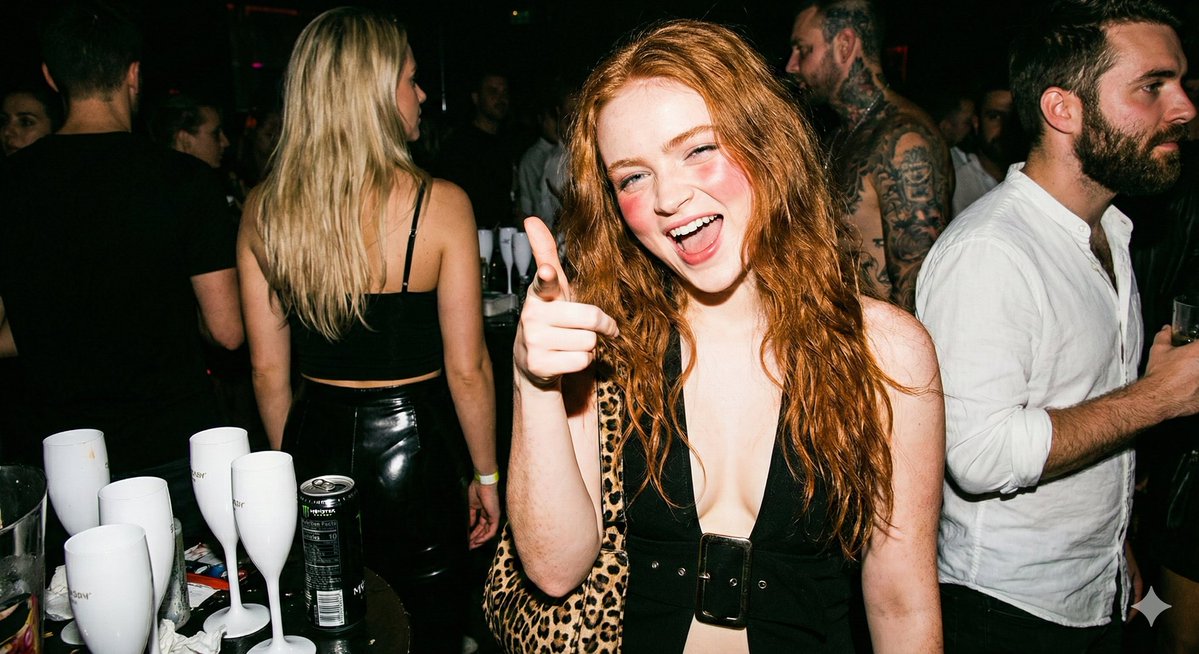 Hyper-realistic Candid Nightlife Photo of Sadie Sink — output 1