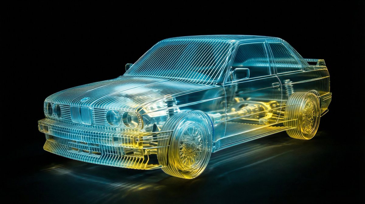 E-commerce Main Image - Transparent Layered Glass Supercar Sculpture Prompt — output 1