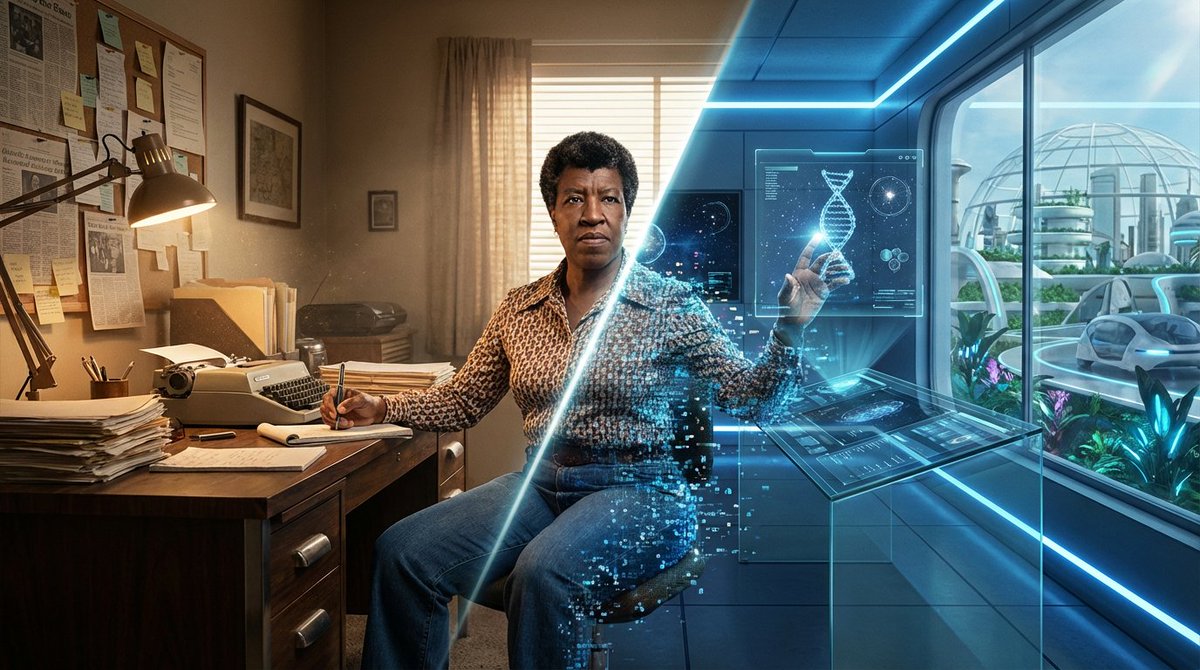 Asimov Visionary Split-Scene Concept Art Prompt — output 1