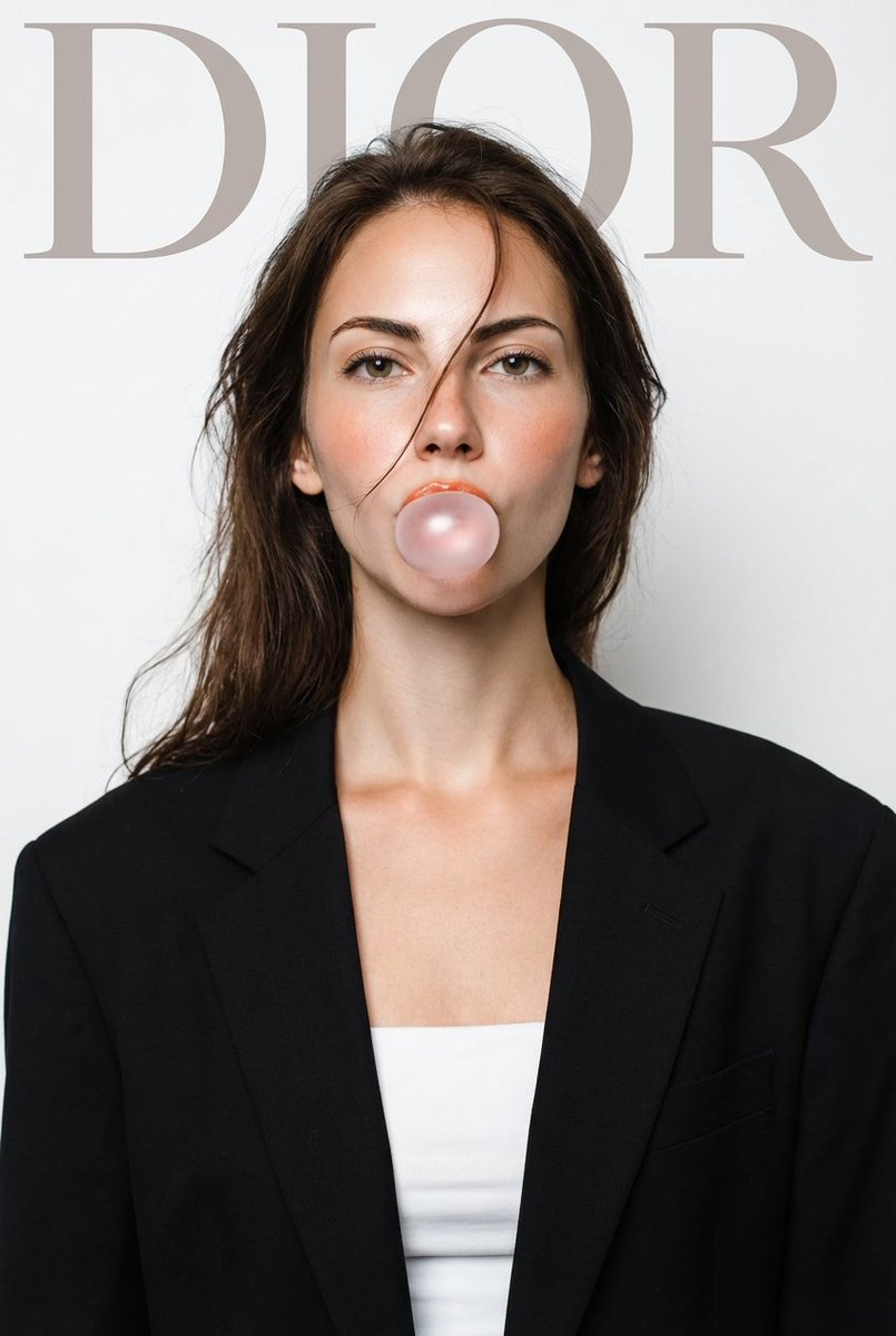 DIOR High-Fashion Studio Portrait with Bubble Gum — output 1