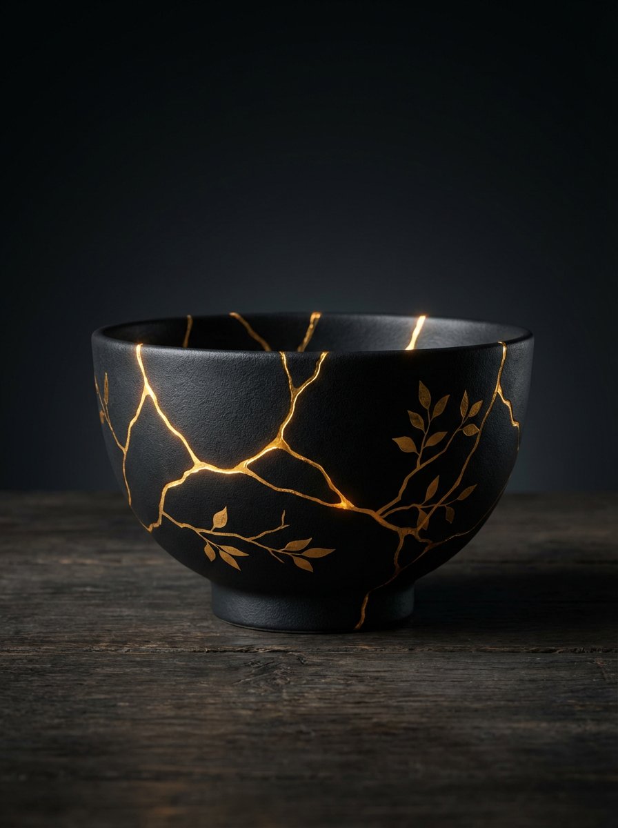 E-commerce Main Image - Kintsugi Black Ceramic Plate with Gold Decoration — output 1