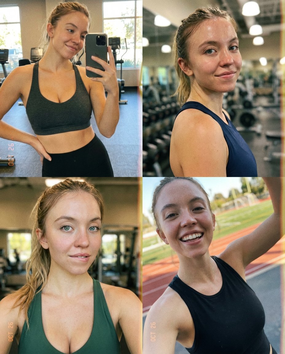 Profile / Avatar - Sydney Sweeney Sports Selfie Collage Prompt — output 1