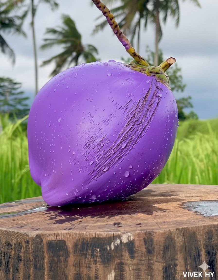 Hyper-realistic Cobalt Blue Coconut Still Life — output 1