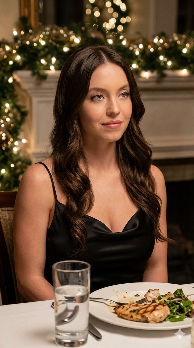 Romantic Dinner Date Portrait in Black Satin Dress — output 1
