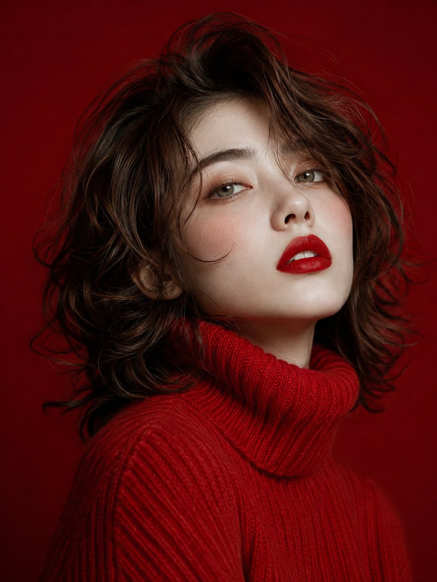 Profile / Avatar - Glamorous Red Turtleneck Portrait — output 1