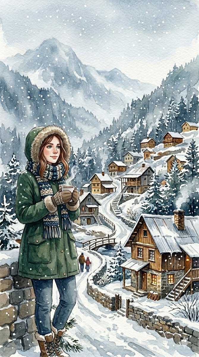 Comic / Storyboard - Cozy Winter Hill Station Watercolor — output 1