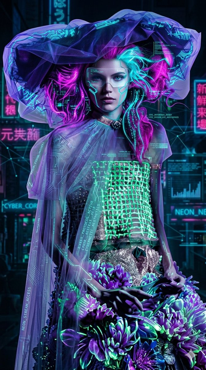 Comic / Storyboard - Cyberpunk Neon Floral Portrait — output 1