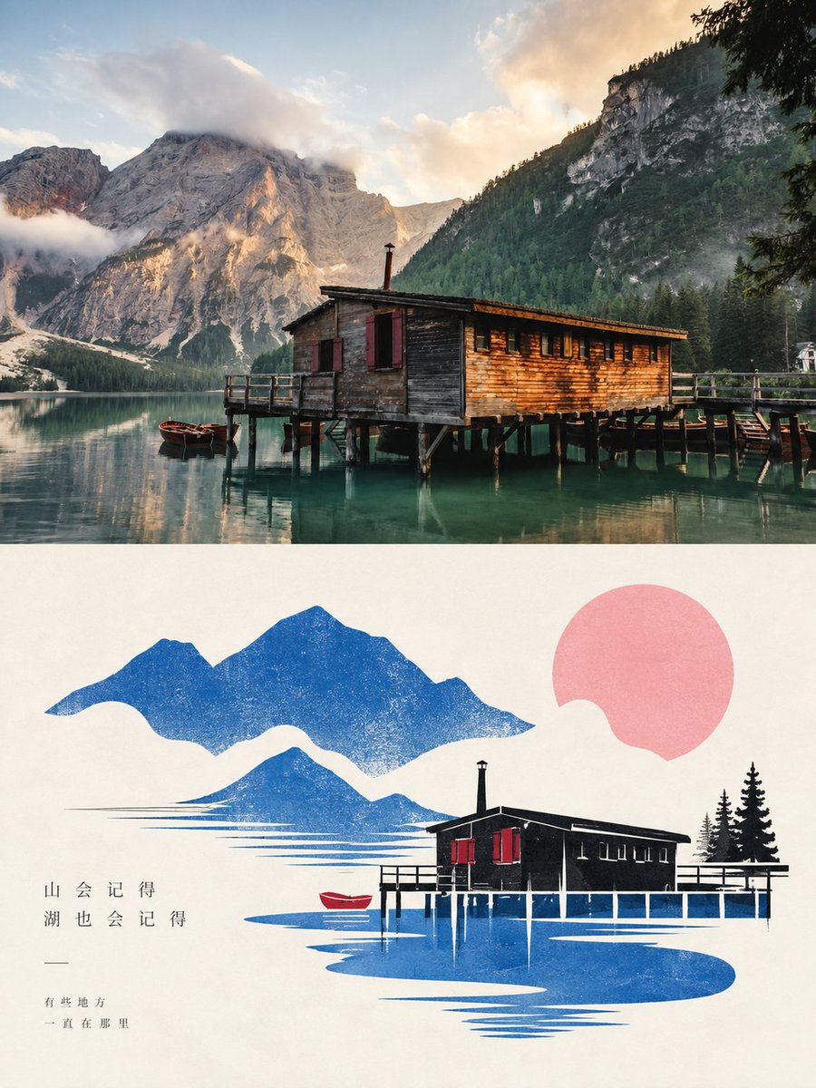 Social Media Post - Dolomites Lake Photo to Minimalist Art — output 1