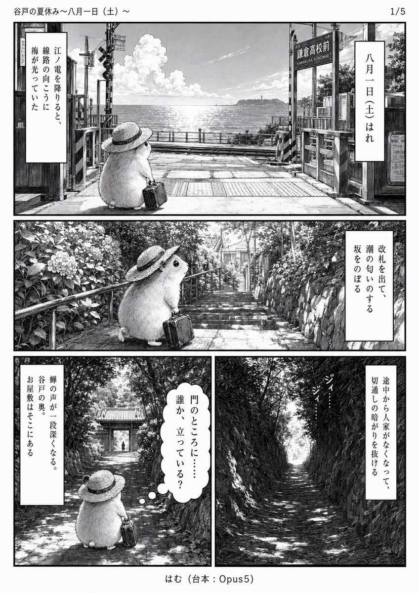 Comic / Storyboard - Monochrome Summer Hamster Manga Page — output 1