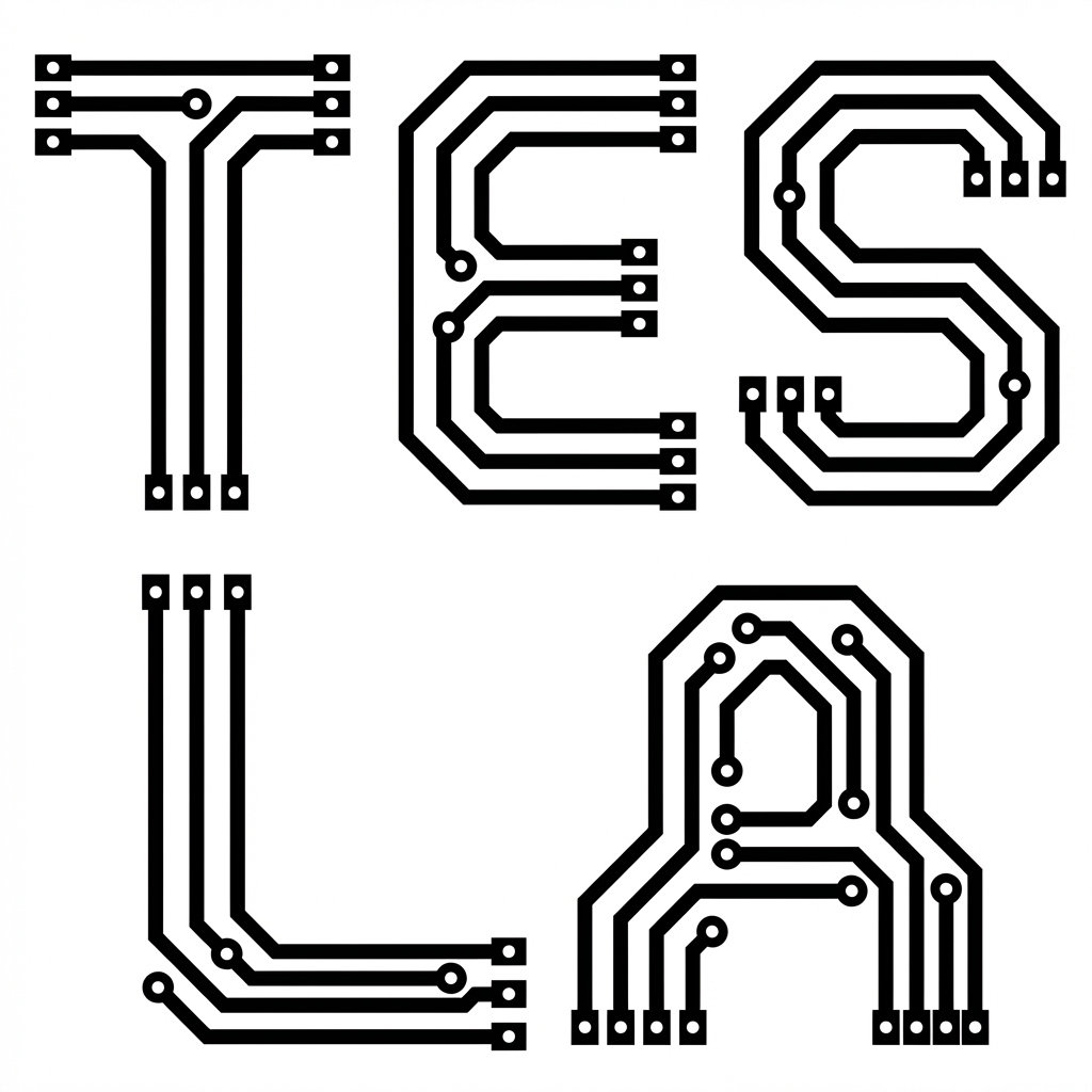 Infographic / Edu Visual - PCB Word Art Schematic for 'Tesla' — output 1
