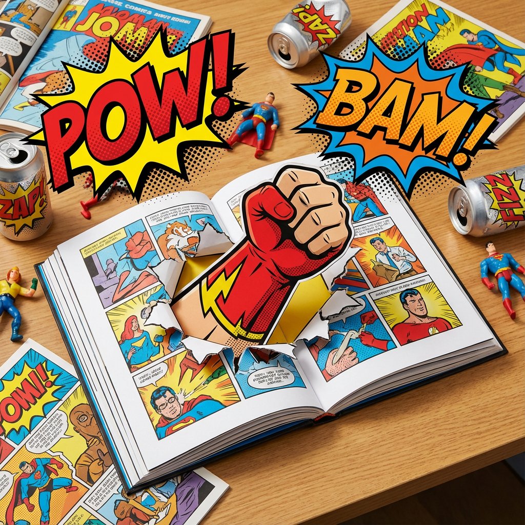 Comic / Storyboard - Superhero Comic Book Pop Art Diorama Prompt — output 1