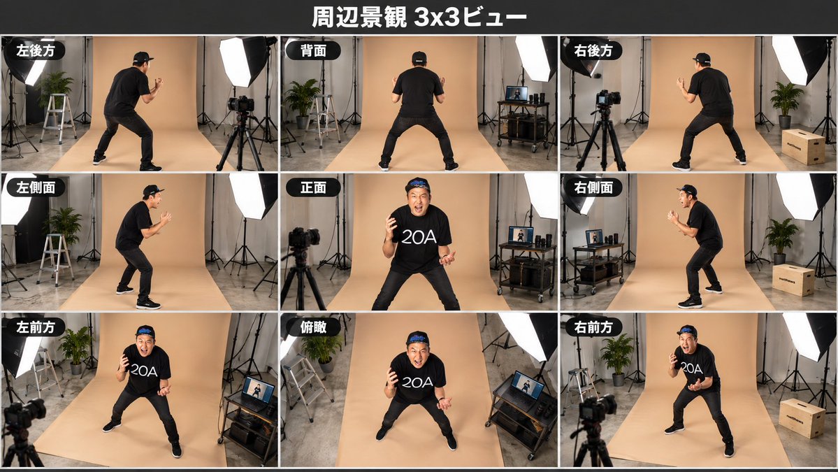 Comic / Storyboard - Consistent 3x3 Studio View Sheet — output 1