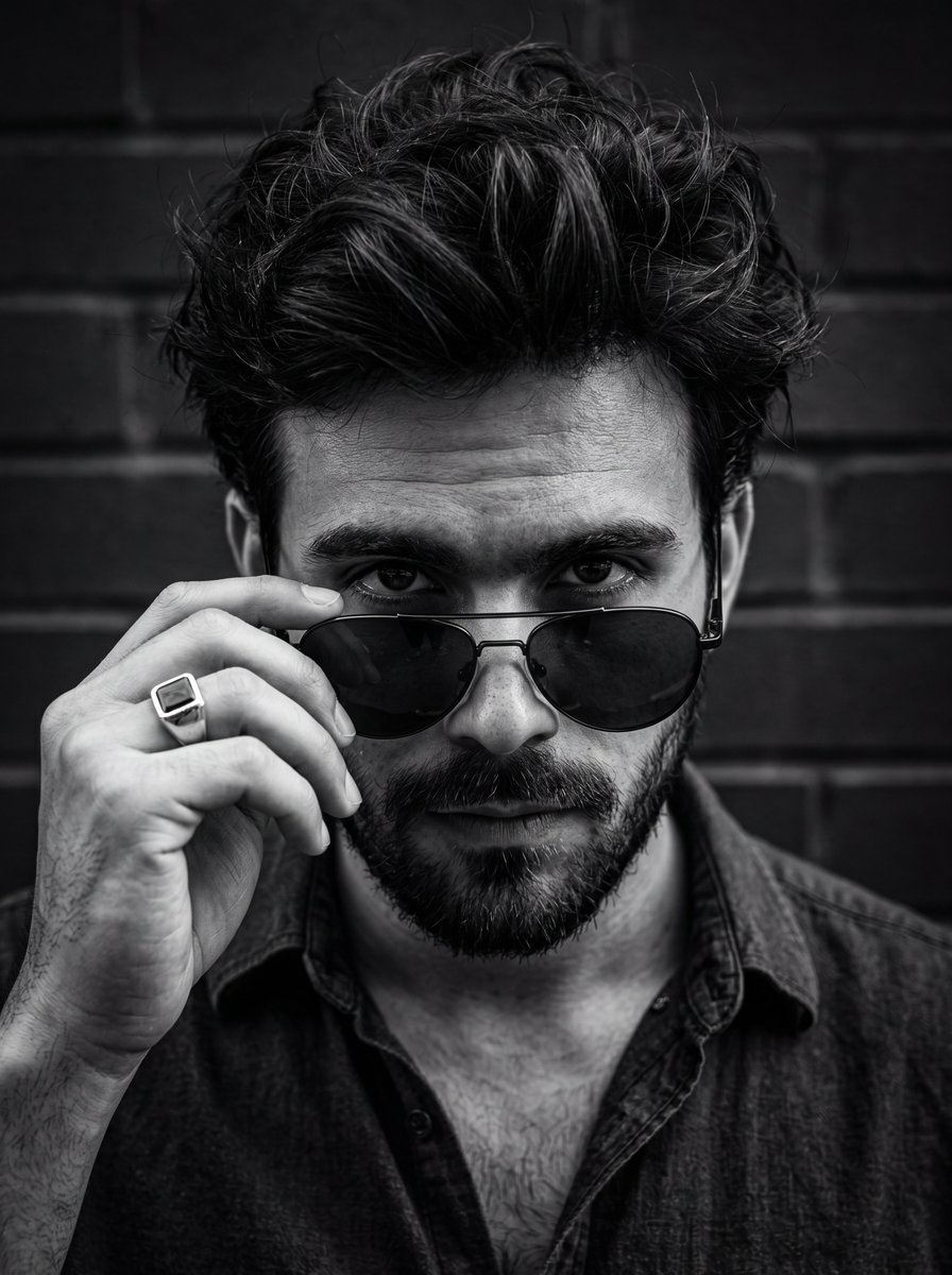 Profile / Avatar - High-contrast black and white intense male portrait — output 1