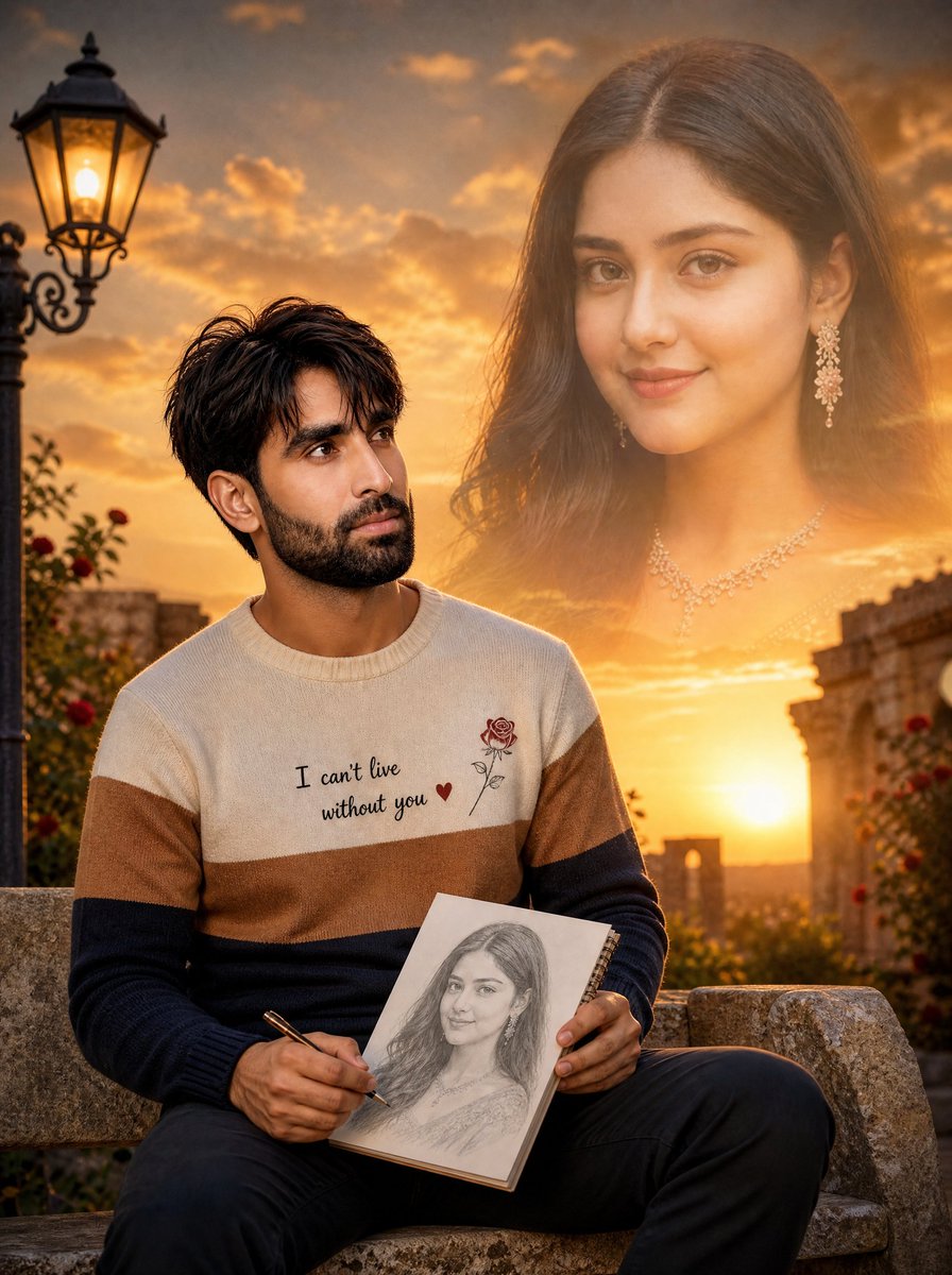 Social Media Post - Romantic Sunset Sketch Portrait — output 1