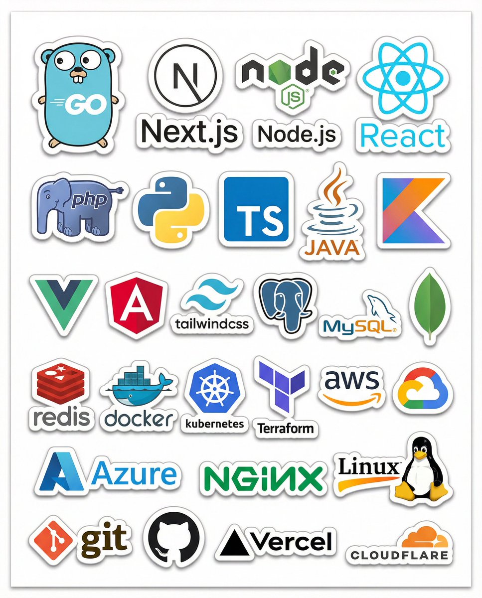 Product Marketing - Print-Ready Tech Stack Sticker Sheet Prompt — output 1