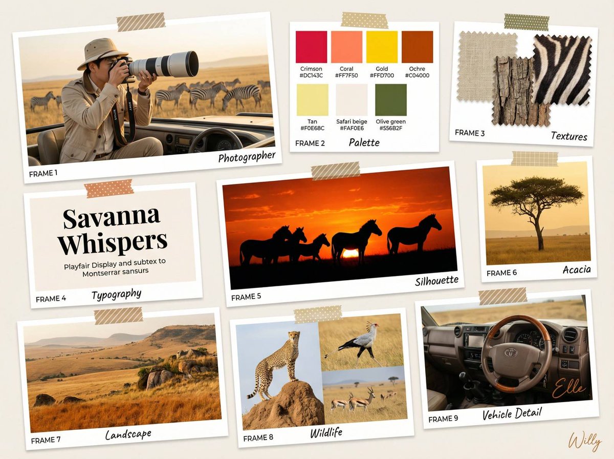 Wildlife Photographer Mood Board in African Savanna — output 1