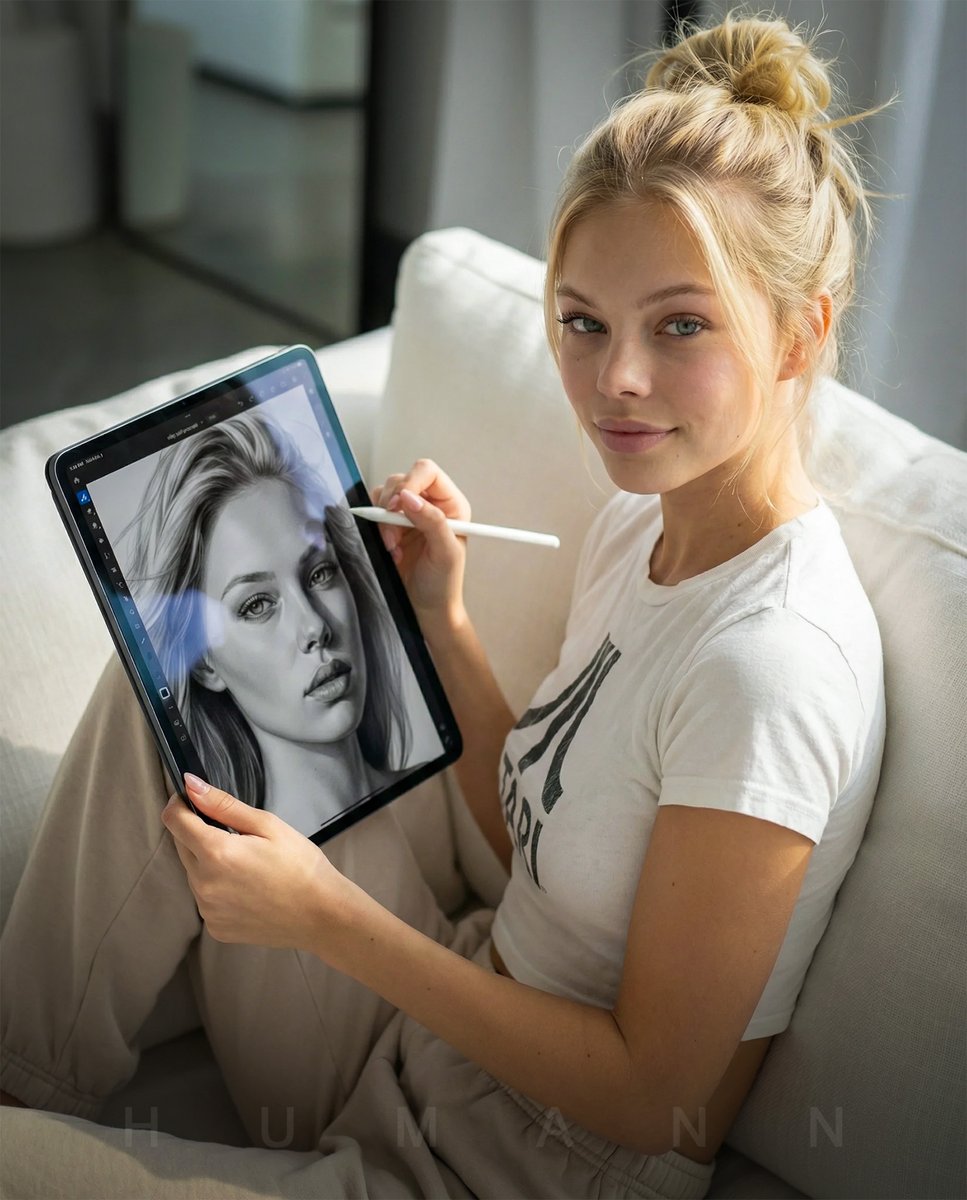 Photorealistic Self-Portrait Drawing with Reference Images — output 1