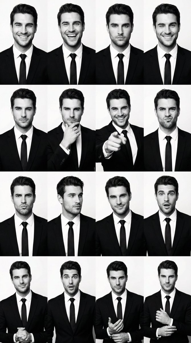 Profile / Avatar - Black and White Identity Swap Grid (4x4) — output 1